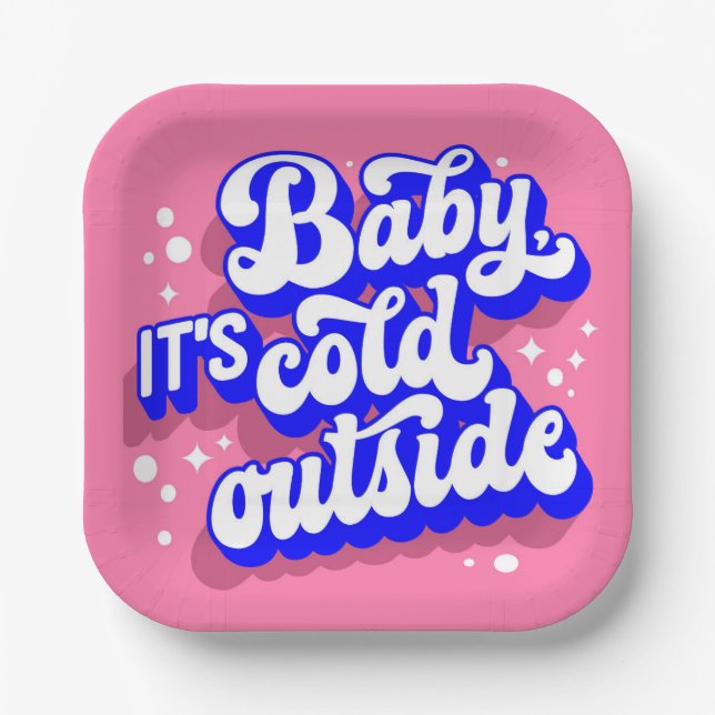 Playful Baby, It’s Cold Outside Winter Design Paper Plate (Front)
