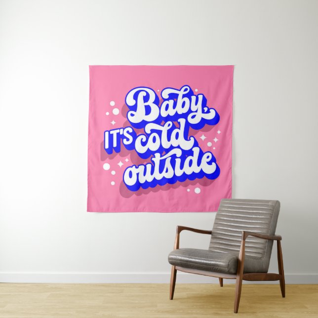 Playful Baby, It’s Cold Outside Winter Design Tapestry (In Situ)
