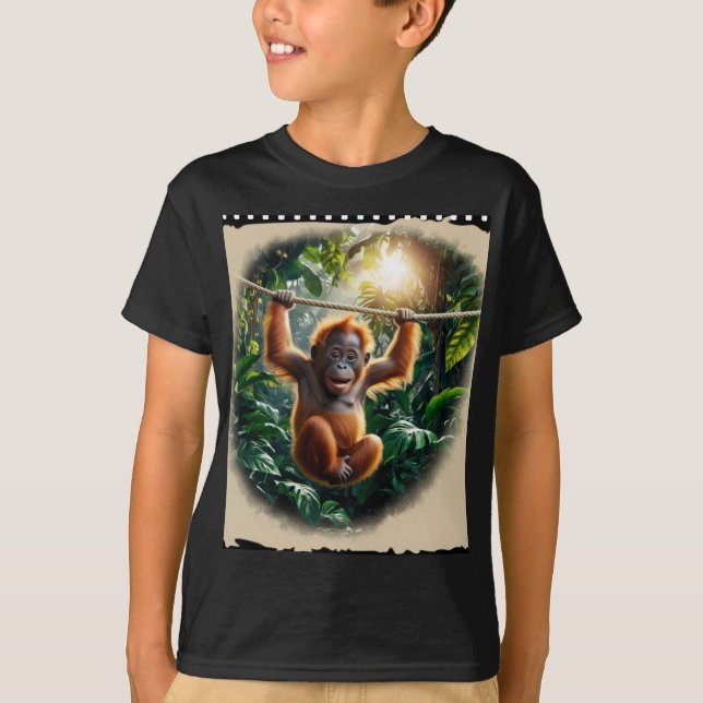 Playful Baby Orangutan – Swing into Jungle Vibes T-Shirt (Front)