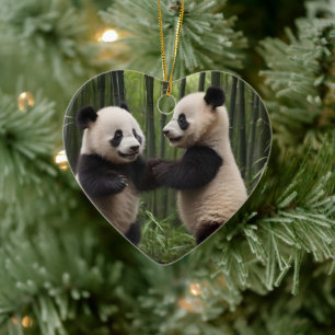 Playful Baby Pandas In A Bamboo Forest, Ceramic Ornament