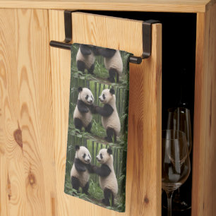 Playful Baby Pandas In A Bamboo Forest,  Kitchen Towel