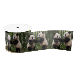 Playful Baby Pandas In A Bamboo Forest,  Satin Ribbon