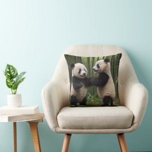 Playful Baby Pandas In A Bamboo Forest, Throw Pillow
