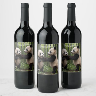 Playful Baby Pandas In A Bamboo Forest,  Wine Label