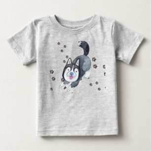 Playful Baby Siberian Husky Puppy Dog Making Track T-Shirt