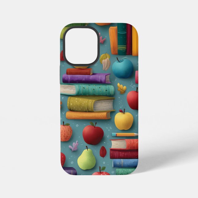 Playful Back-to-School Design with Books and Apple iPhone Case (Back)