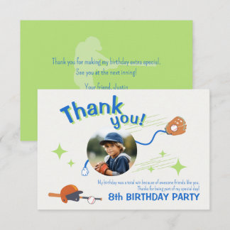 Playful Baseball Birthday Theme for Kids Thank You Card