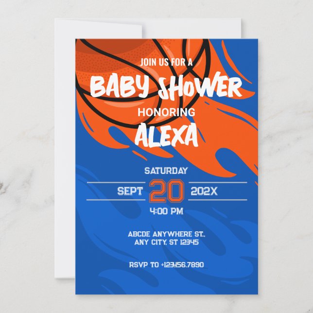 Playful Basketball fire Grafitti baby shower Invitation (Front)