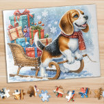 Playful Beagle Dog Christmas Sleigh Puppy Jigsaw Puzzle<br><div class="desc">Looking for a fun and engaging activity to share with your family this holiday season? Look no further than our jigsaw puzzle collection featuring playful Beagles! As a dog lover, you'll adore the variety of designs we offer, including cute and cuddly puppies, lovable Beagle pups, and even scenes of Beagles...</div>