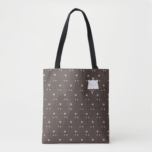 Playful Bear Faces Square Pattern Tote Bag (Front)
