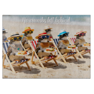 Playful Birds Personalized Glass Cutting Board