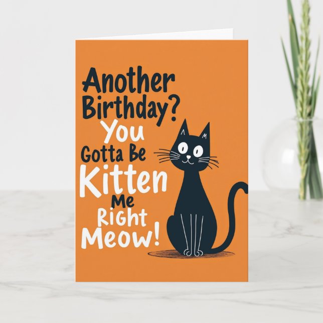 Playful Birthday Cat Silhouette Card (Front)