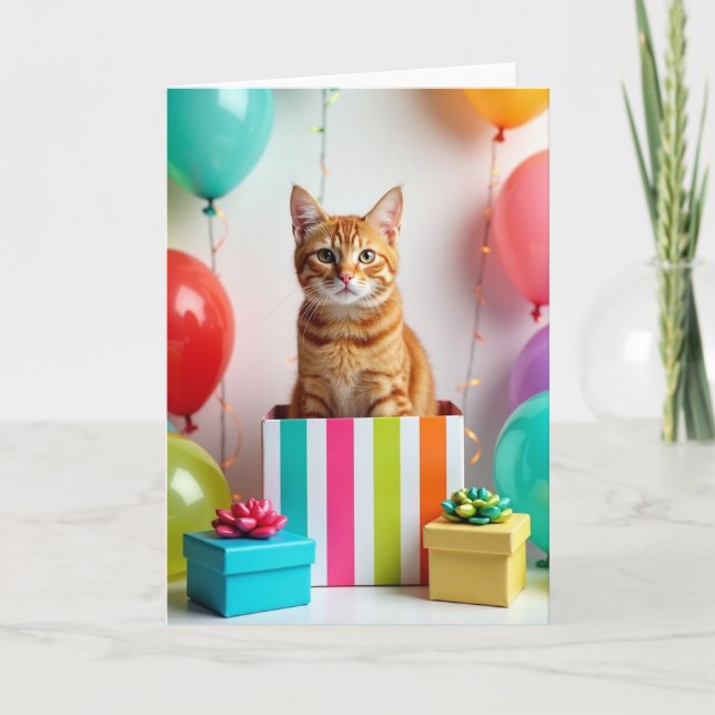 Playful Birthday Feline Gift Card (Front)