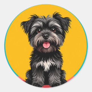 Playful Black And Gray Terrier Puppy Portrait Classic Round Sticker