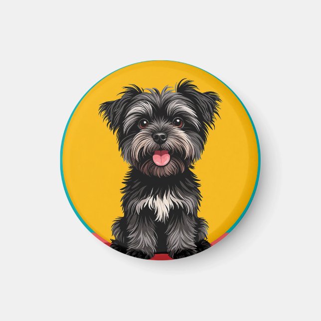 Playful Black And Gray Terrier Puppy Portrait Magnet (Front)