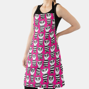 Playful Black and White Panda Art Apron