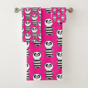 Playful Black and White Panda Art Bath Towel Set