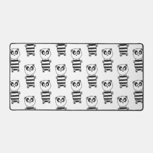 Playful Black and White Panda Art Desk Mat