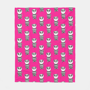 Playful Black and White Panda Art Fleece Blanket