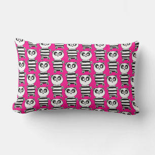 Playful Black and White Panda Art Lumbar Pillow