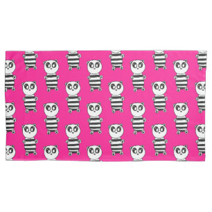 Playful Black and White Panda Art Pillowcase