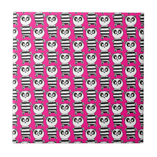 Playful Black and White Panda Art Tile
