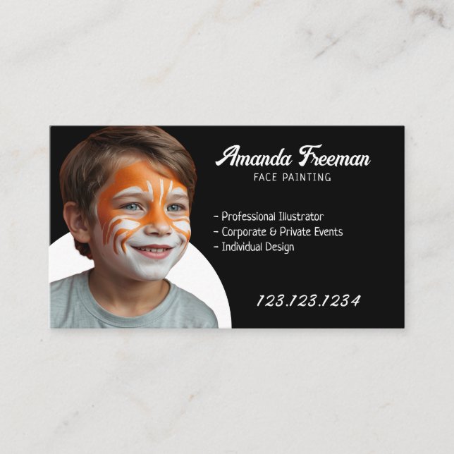 Playful Black and White Party Face Painter Business Card (Front)