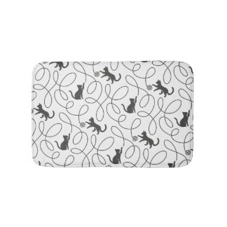 Playful Black Cat and Yarn Ball Pattern Bath Mat