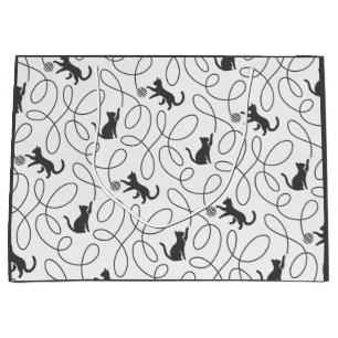 Playful Black Cat and Yarn Ball Pattern Large Gift Bag