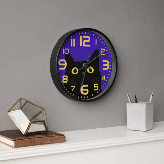 Playful Black Cat Clock Face Design
