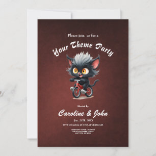 Playful Black Cat on Red Bicycle Invitation