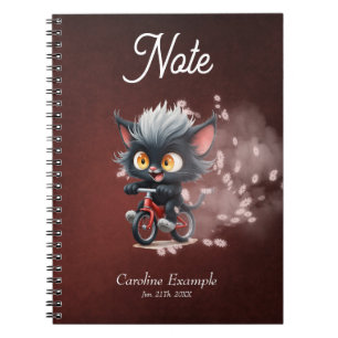 Playful Black Cat on Red Bicycle  Notebook