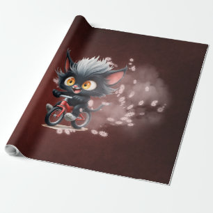 Playful Black Cat on Red Bicycle  Wrapping Paper