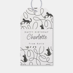 Playful Black Cat Pattern Happy Birthday Gift Tags