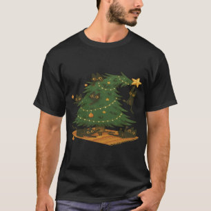 Playful Black Cats Wrecking Christmas Tree T-Shirt