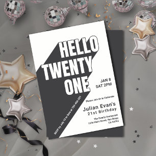Playful Black & Whit Bold Typography 21st Birthday Invitation