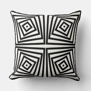 Playful Black & White Box Spiral Pattern Throw Pillow