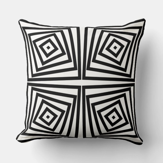 Playful Black & White Box Spiral Pattern Throw Pillow (Front)