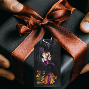 Playful Blonde Witch Pumpkin Purple Fantasy  Gift Tags