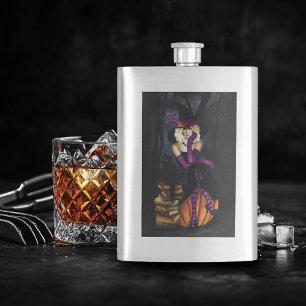 Playful Blonde Witch Pumpkin Purple Fantasy  Hip Flask
