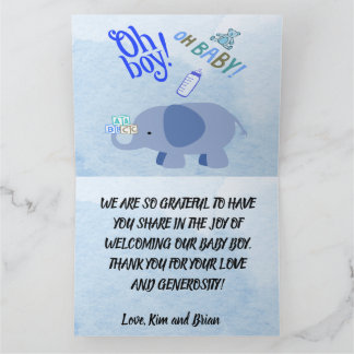 Playful Blue Elephant and Teddy Bear Baby Shower Thank You Card