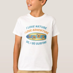 Playful Blue & Gold Floral Surfboard Surfing T-Shirt