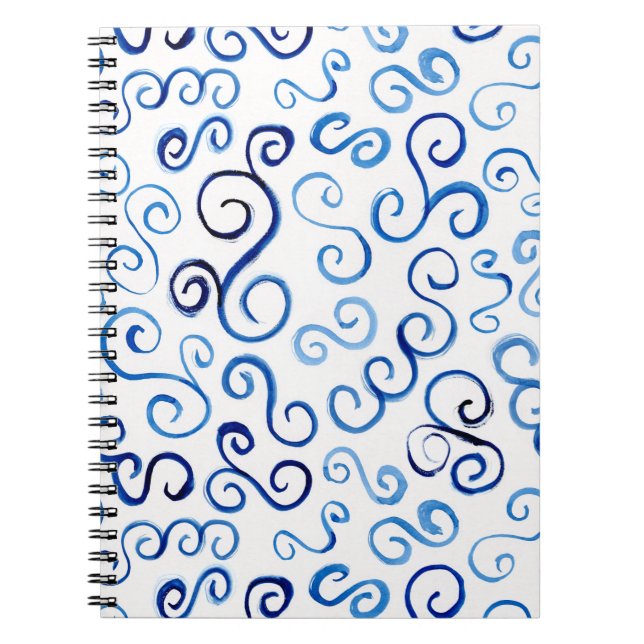 Playful Blue Hand-Painted Curves Notebook (Front)