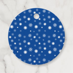 Playful Blue Monochromatic Snow Flakes Graphic Favour Tags
