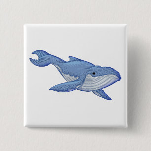 Playful Blue Whale 2 Inch Square Button