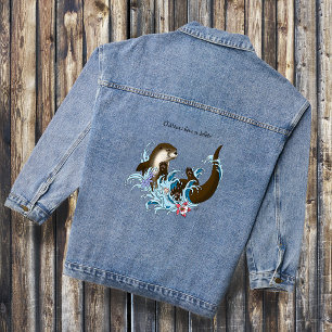 Playful Blue Whimsical River Otter Splash Cute Denim Jacket
