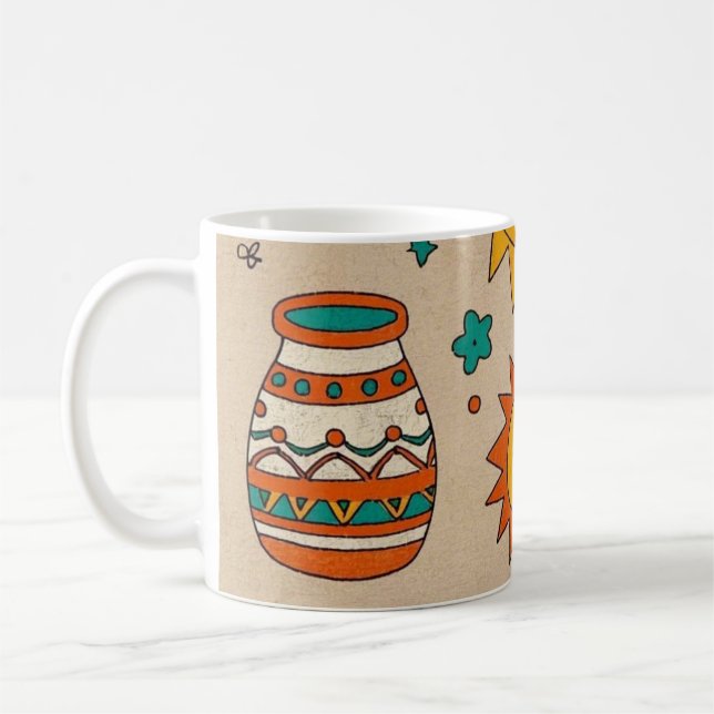 Playful Bohemian Patterns Hand-drawn suns, moons Coffee Mug (Left)