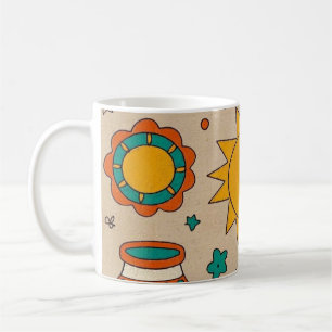 Playful Bohemian Patterns Hand-drawn suns, moons Coffee Mug