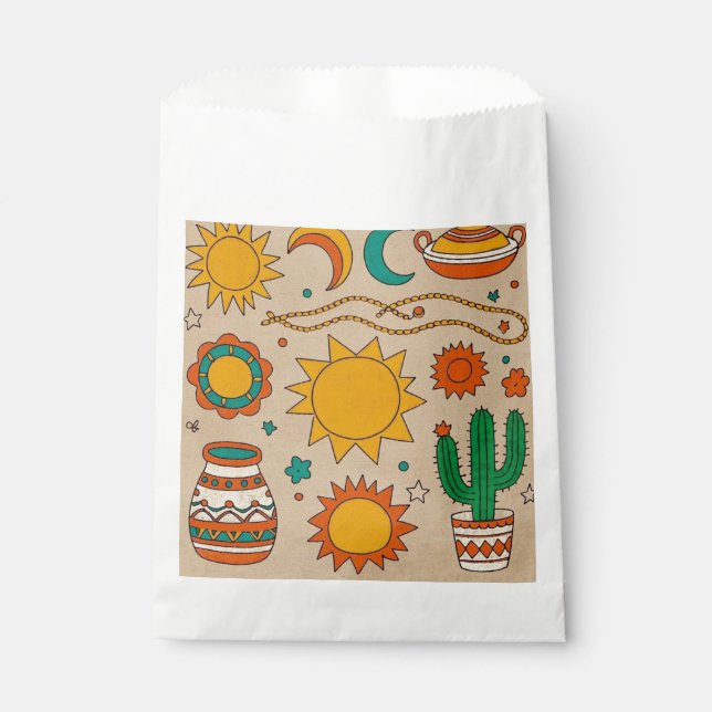 Playful Bohemian Patterns Hand-drawn suns, moons Favour Bag (Front)