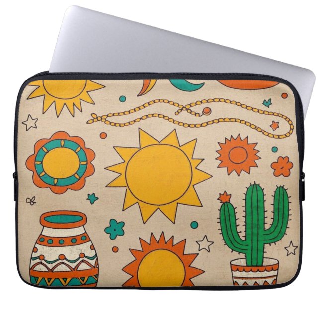 Playful Bohemian Patterns Hand-drawn suns, moons Laptop Sleeve (Front)